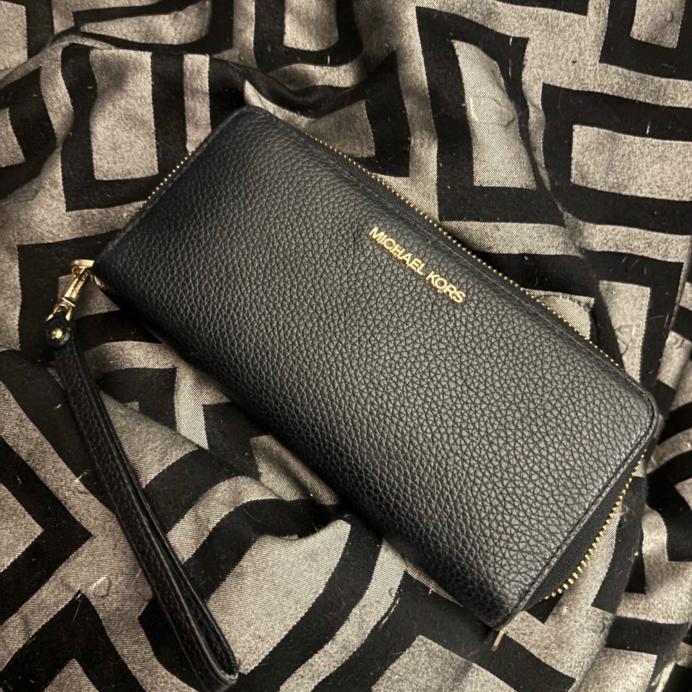 Michael Kors Black Wristlet with Gold Accents